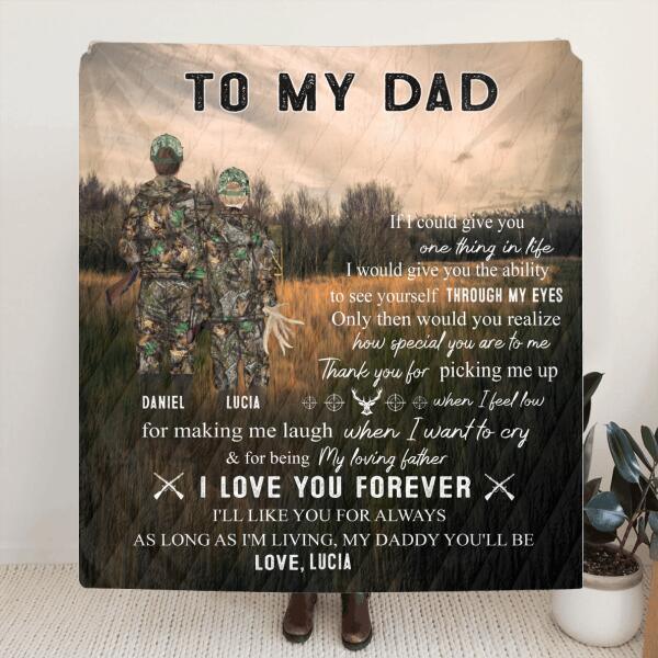 Personalized Hunting Father and Kid Blanket - Father's Day Gift From Son/Daughter To Dad - I Love You Forever