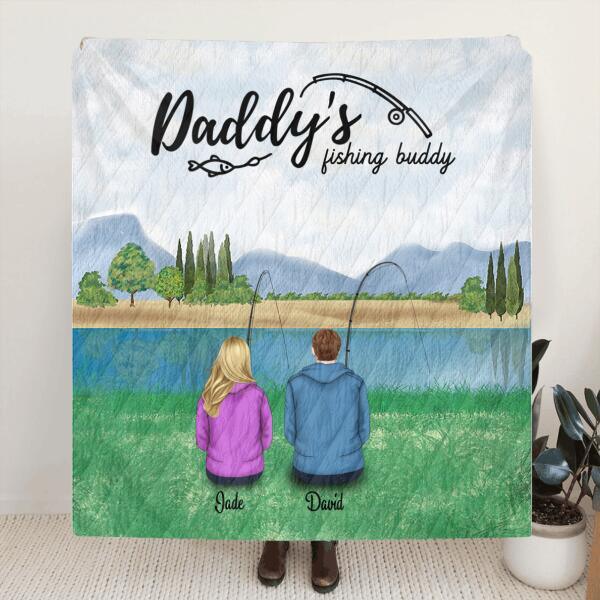Personalized Father and Kid Go Fishing Quilt Blanket - Best Gift For Father's Day - Daddy's Fishing Buddy