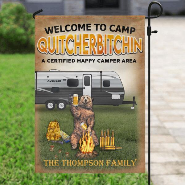 Personalized Flag Sign - Best Gift Idea For Camping Lovers - Welcome To Camp Quitcherbitchin A Certified Happy Camper Area