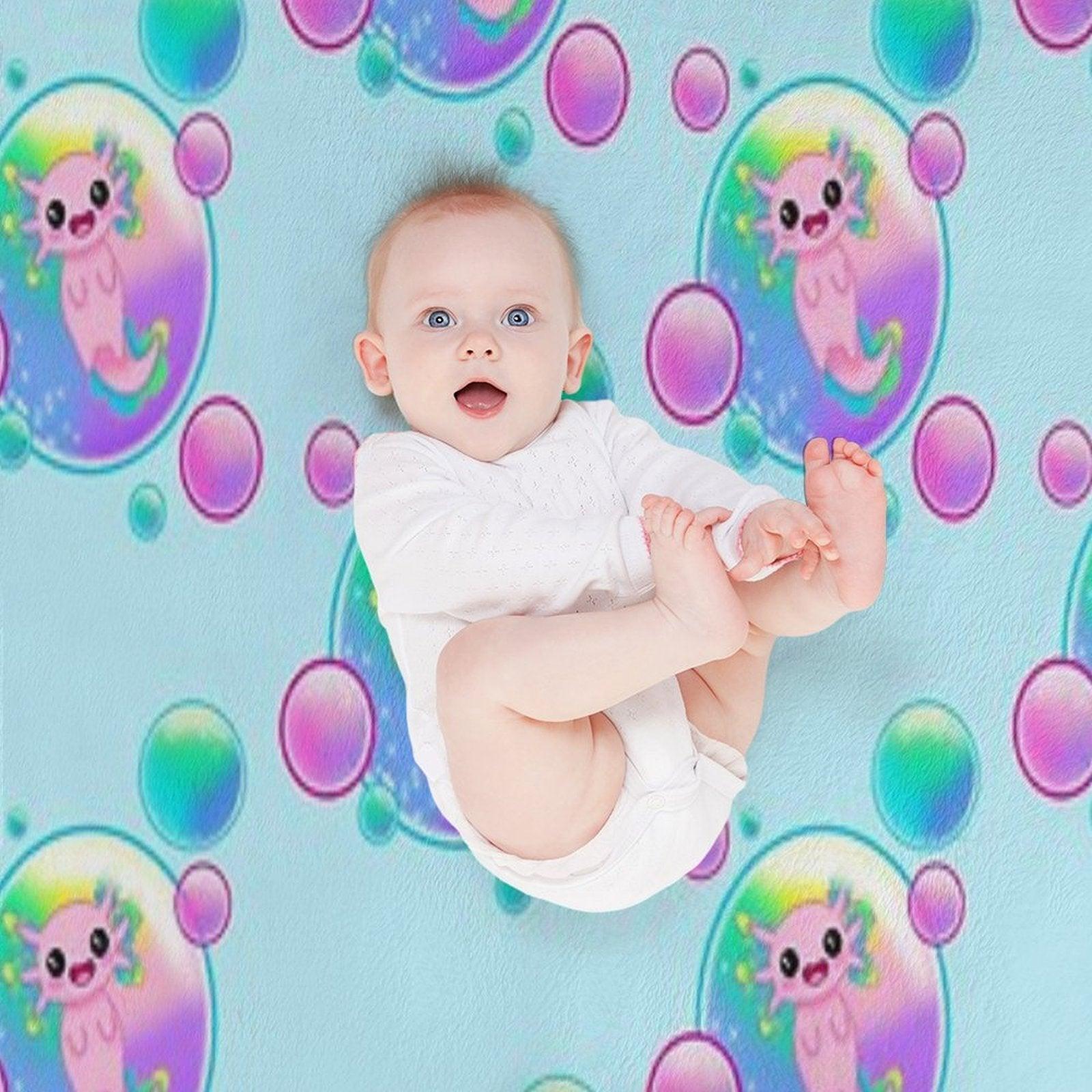 Kawaii Axolotl with Bubbles Throw Blanket
