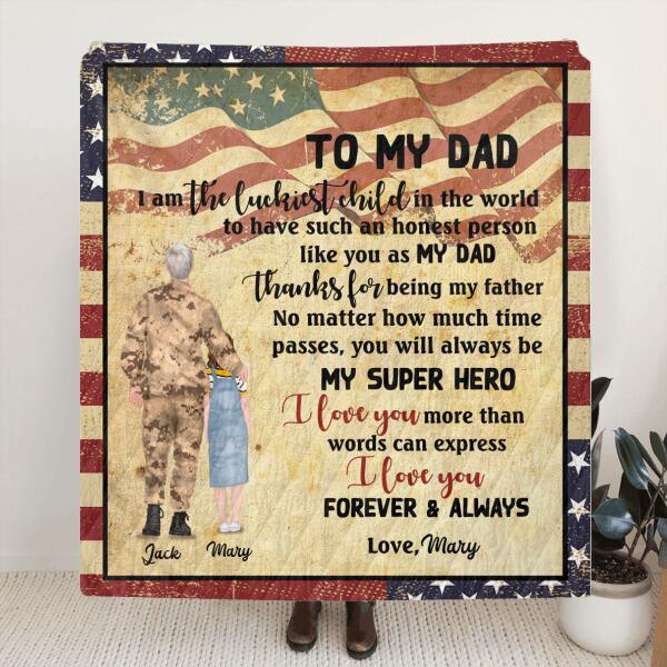 Personalized Soldier Father & Child Blanket - Father's Day Gift From Son and Daughter - I Love You Forever and Always