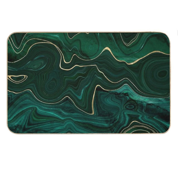 Emerald Green And Gold  Malachite Pattern Bath Mat