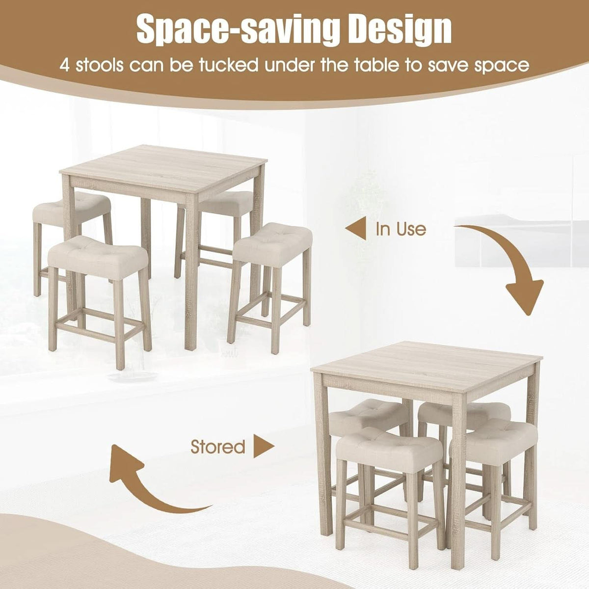 Bar Table Set Square Ultrasoft Cushioned Stools Space Saving