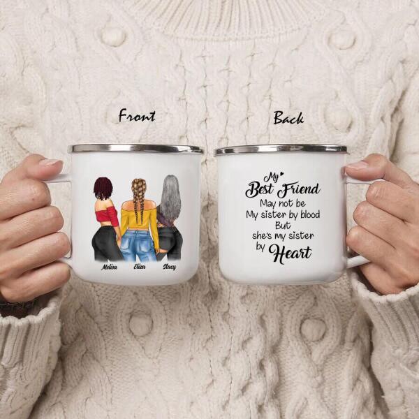 Personalized Best Friends Enamel Mug - Gift Idea For Besties - She's My Sister By Heart