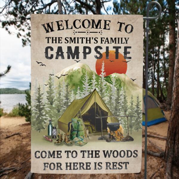 Personalized In to the Woods Flag Sign - Best Gift For Camping Lovers - Come To The Woods For Here Is Rest - L46KRN