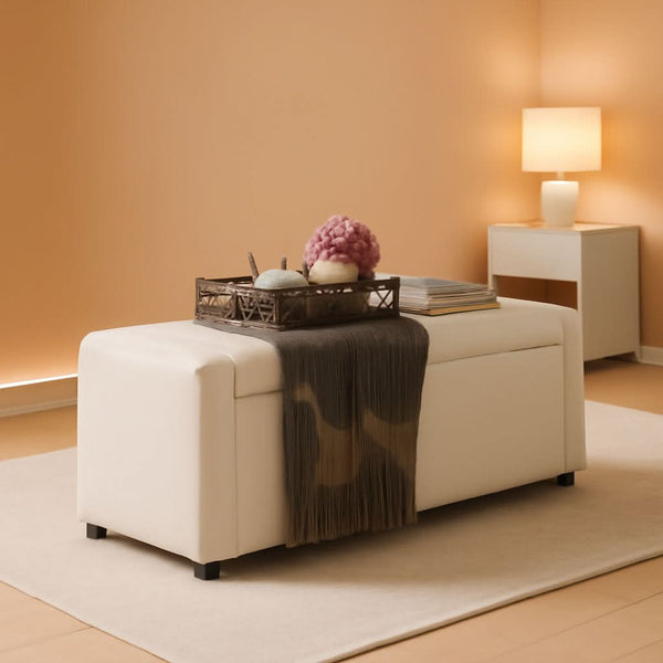 Fifty Inch Upholstered Storage Ottoman Bench Beige