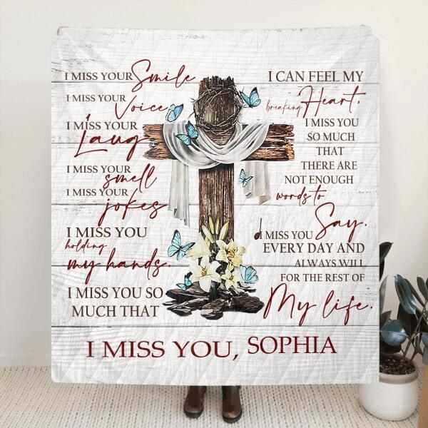 Personalized Memorial Quilt/Fleece Blanket - Memorial Gift For Loss Of Family Members/Friends - I Miss You