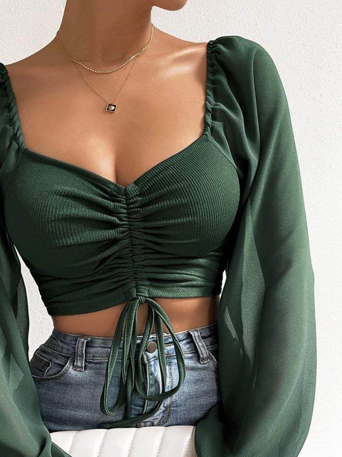 Drawstring Sweetheart Neck Cropped Top for Stylish Looks