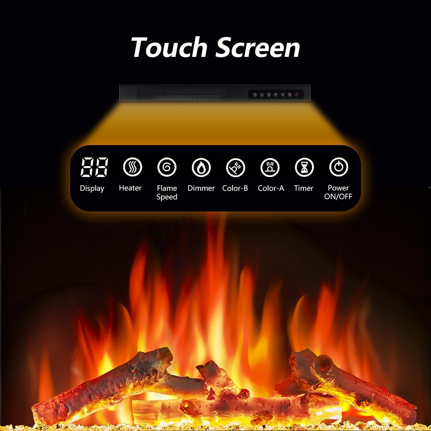 60''Fireplace TV Stand with Freestanding Electric Fireplace & Wooden Storage Cabinet M2301 Kismile