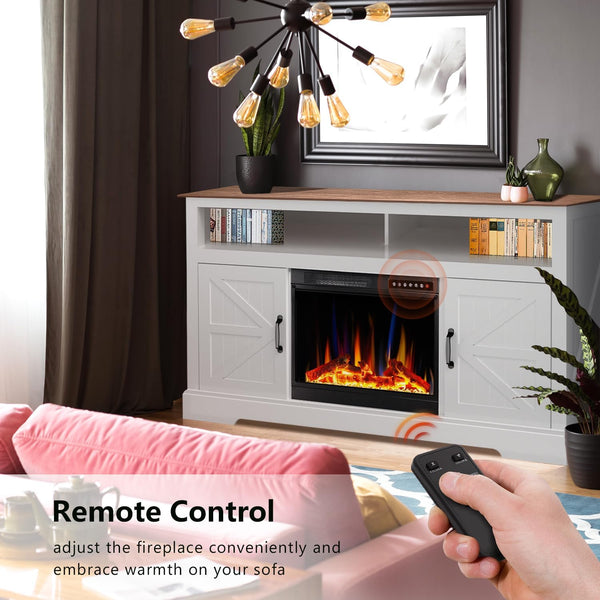 60''Fireplace TV Stand with Freestanding Electric Fireplace & Wooden Storage Cabinet M2301 Kismile