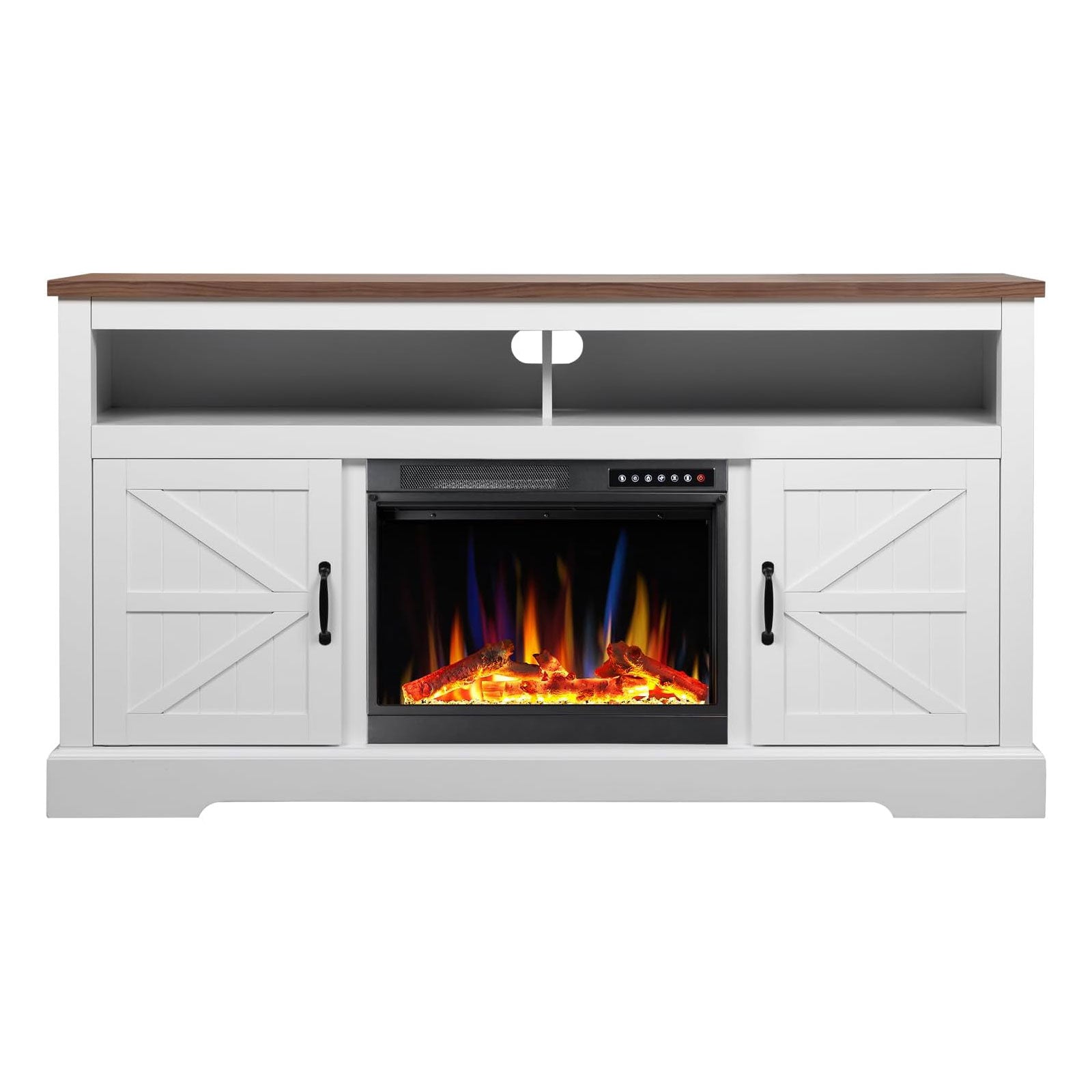 60''Fireplace TV Stand with Freestanding Electric Fireplace & Wooden Storage Cabinet M2301 Kismile