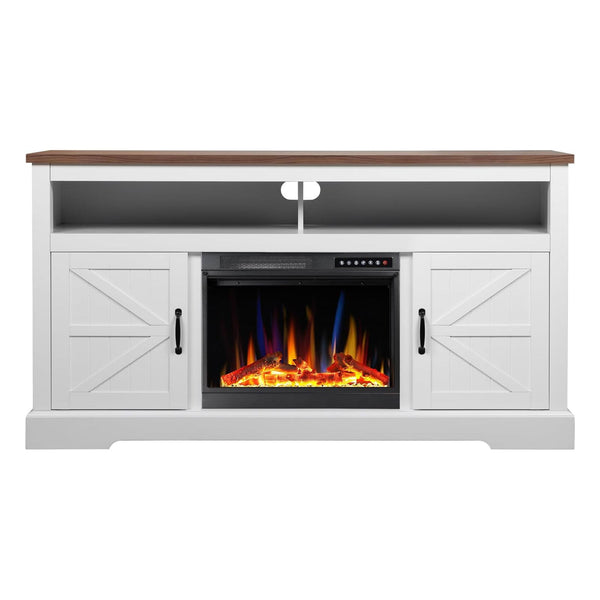 60''Fireplace TV Stand with Freestanding Electric Fireplace & Wooden Storage Cabinet M2301 Kismile