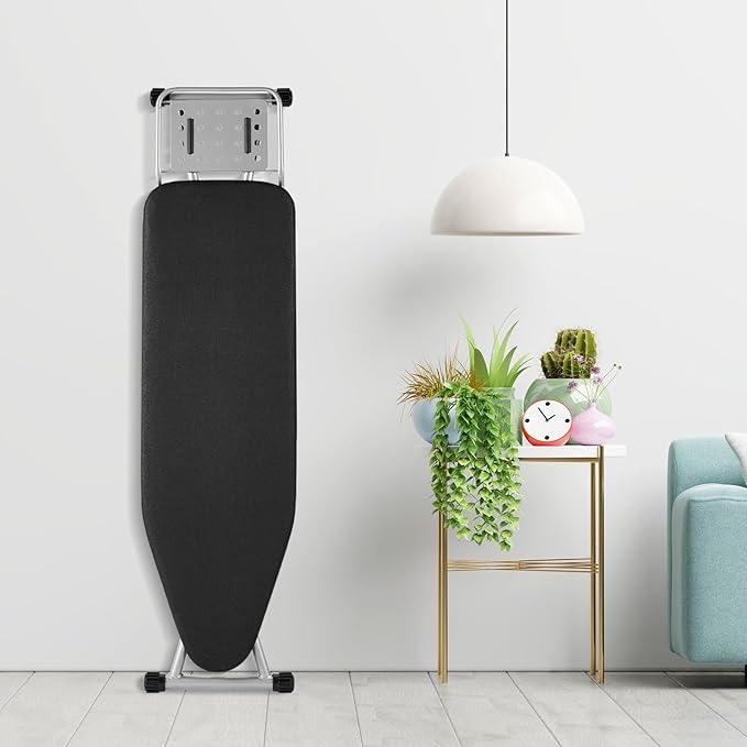 Ironing Board, Heat Resistant Cover Iron Board with Steam Rest, Non-Slip Foldable Ironing Stand. Heavy Sturdy Metal Frame Legs Iron Stand(13 * 34 * 53 Inches) (Silver Black)