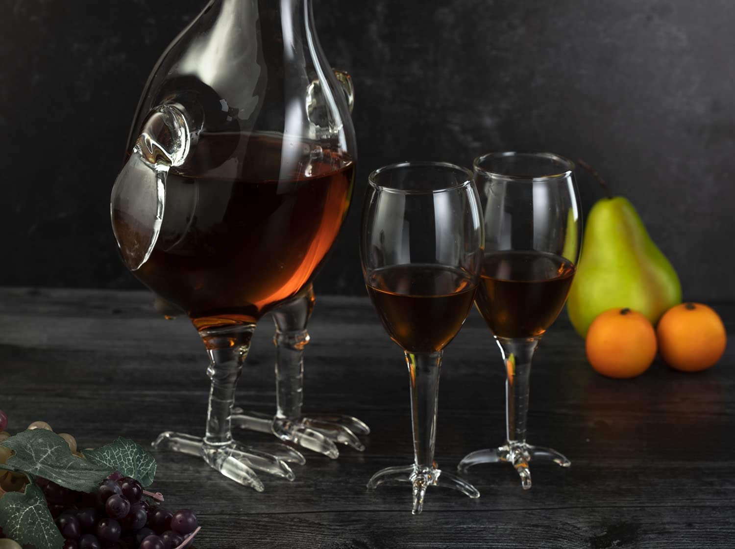 Cock - Chicken Decanter 500ml Whiskey and Wine Decanter Set with 2 Whiskey Glasses - by The Wine Savant, Rooster Glass Decanter For Whiskey, Scotch, Spirits, Wine Or Vodka For Whiskey Lovers