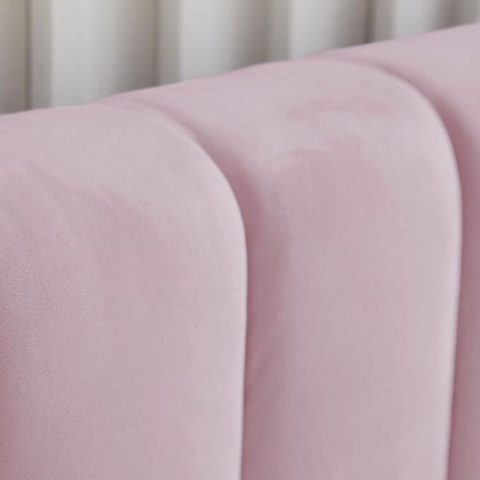 Livinia Twin Size Elton Velvet Platform Bed, Upholstered Bed Frame with Vertical Channel Tufted Headboard Footboard, Strong Wood Slats, No Box Spring Needed, Pink (Twin)