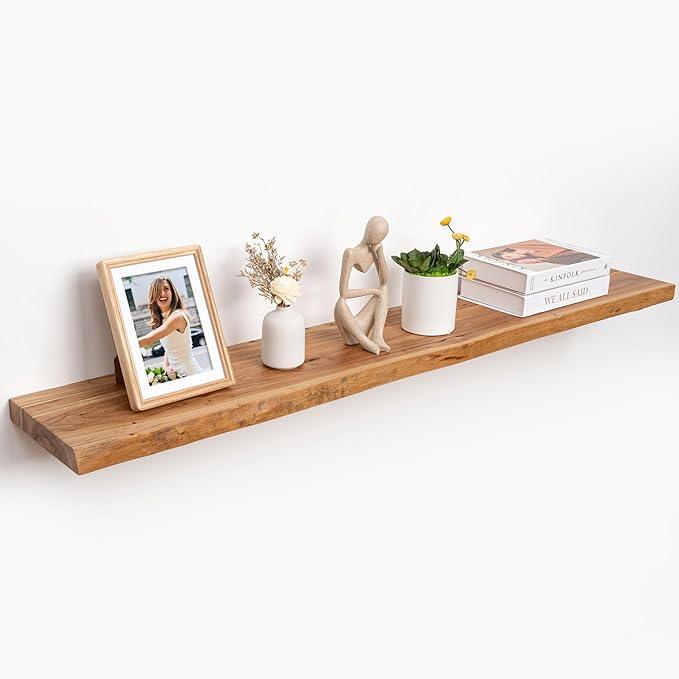 RICHFOCUS Live Edge Elm Floating Shelves - 48
