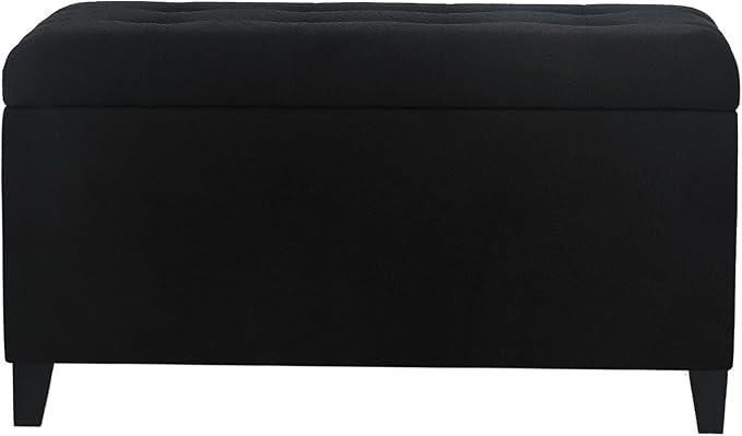 Asense Storage Ottoman Bench, Tufted Fabric Upholstered End of Bed Bench with Safety Hinge Wooden Legs, for Entryway Bedroom (Cotton and Linen Black, 33.3