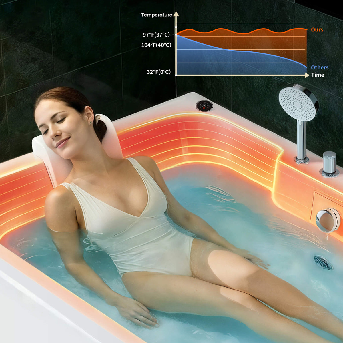 Lagoona 61-Inch 2-Person Acrylic Whirlpool Massage Bathtub With 16 Water Jets And LED Lights (SAK15780)