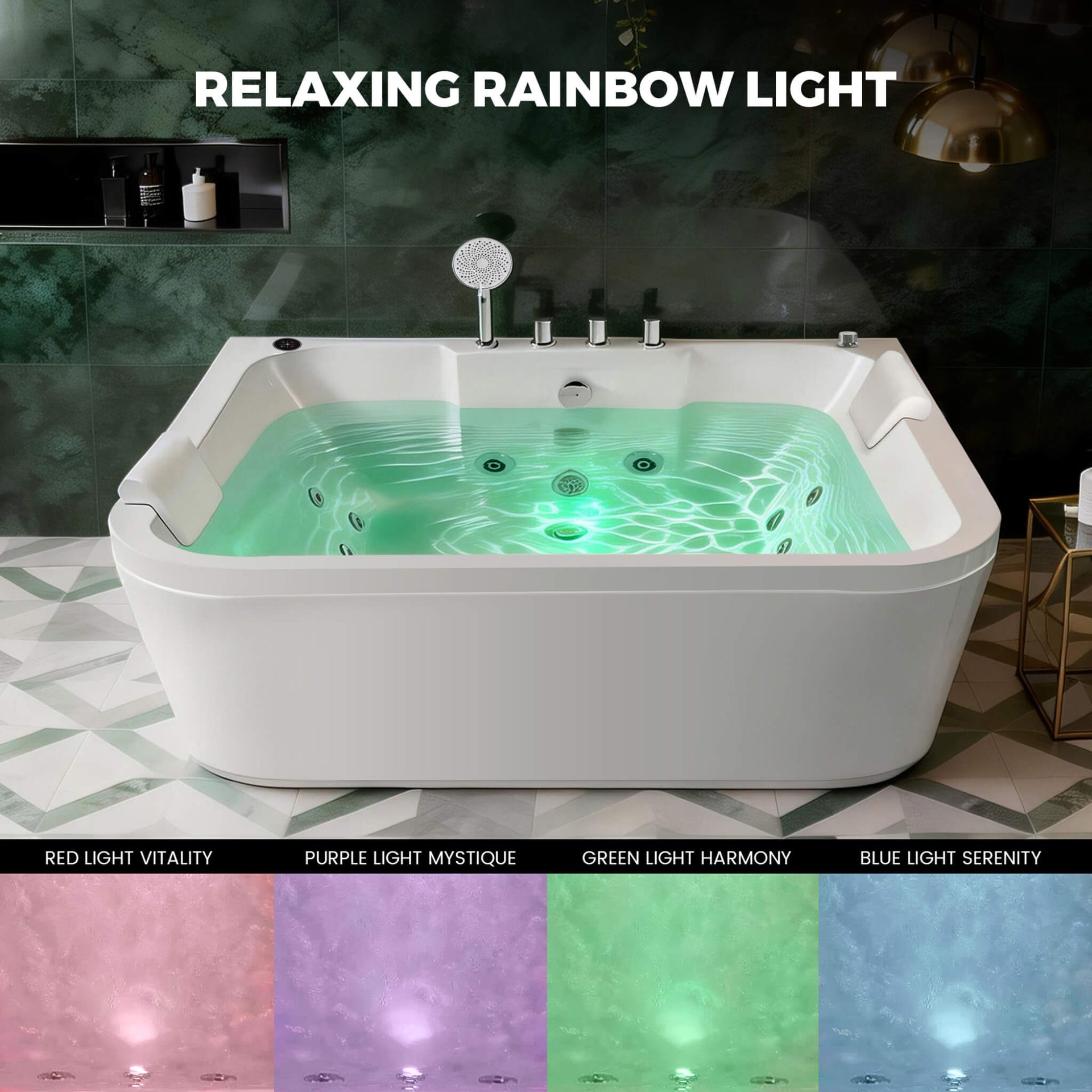 Lagoona 61-Inch 2-Person Acrylic Whirlpool Massage Bathtub With 16 Water Jets And LED Lights (SAK15780)