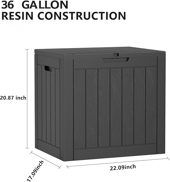 36 Gallon Outdoor Deck Box,Storage Lockable Waterproof Patio Furniture,Garden Tools,Cushions,Pool Accessories Outside Storage Resin Box(Black)