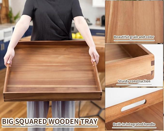 Extra Large Square Wood Tray, Generously 22