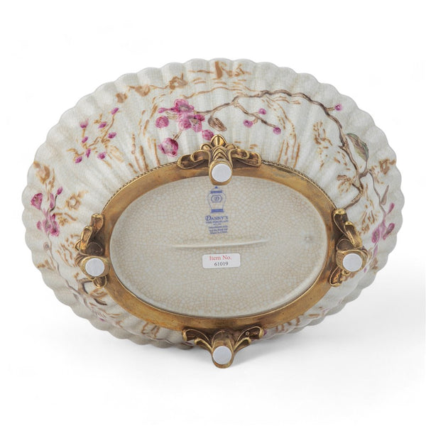 Porcelain Bird Pattern Oval Basin With Bronze Ormolu In Spring Blossoms Collection - 61019