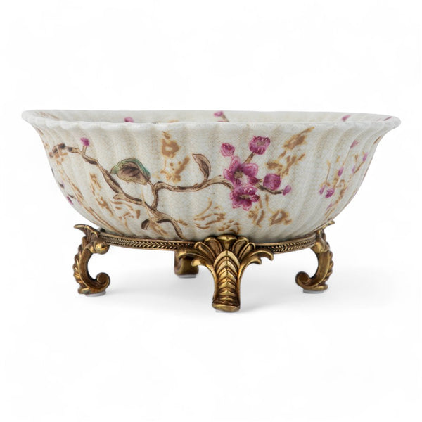 Porcelain Bird Pattern Oval Basin With Bronze Ormolu In Spring Blossoms Collection - 61019
