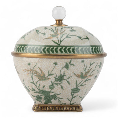 Porcelain Lidded Box With Bronze Ormolu Verdant Flight