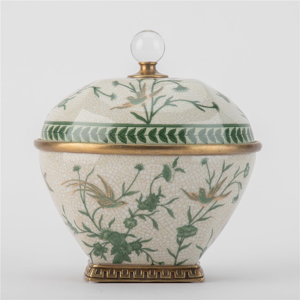 Porcelain Lidded Box With Bronze Ormolu Verdant Flight