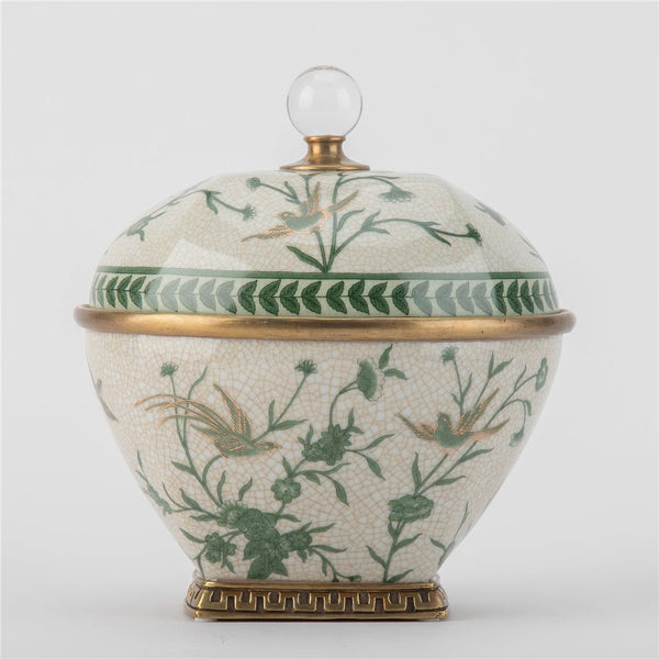 Porcelain Lidded Box With Bronze Ormolu Verdant Flight