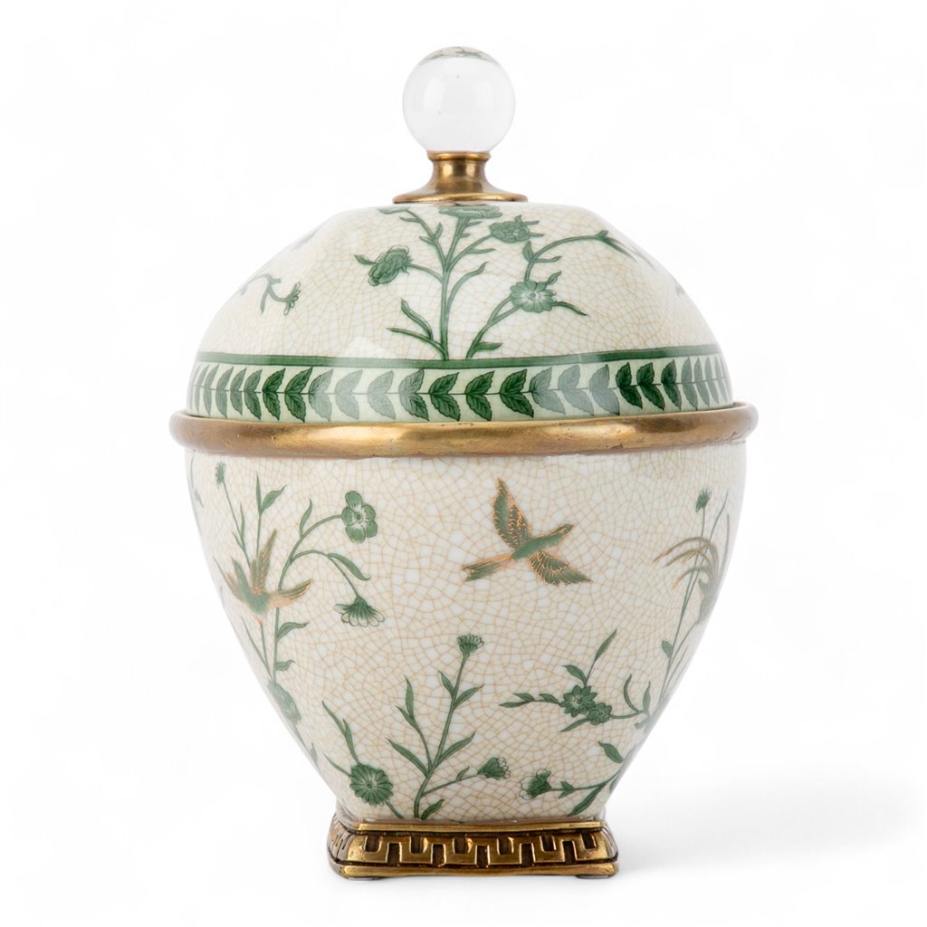 Porcelain Lidded Box With Bronze Ormolu Verdant Flight