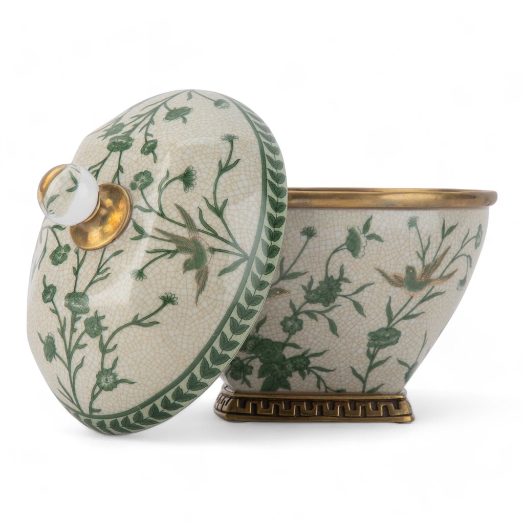 Porcelain Lidded Box With Bronze Ormolu Verdant Flight