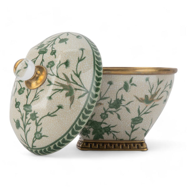 Porcelain Lidded Box With Bronze Ormolu Verdant Flight