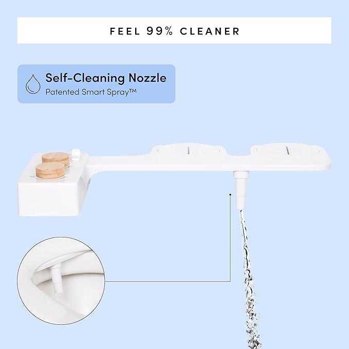 TUSHY Spa Warm Water Bidet Attachment for Toilet. Universal Fit, Easy Install (Requires Sink Access for Optional Temperature Control) Self Cleaning, Adjustable Pressure, Angle Control, Platinum Knob