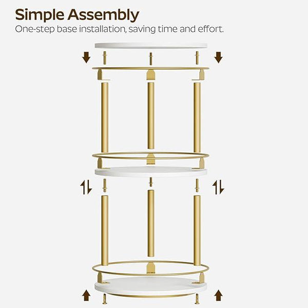 3-Tier Lazy Susan, Rotating Spice Rack, Spinning Organizer, Industrial Turntable Spice Rack for Cabinet, Kitchen Countertop, Pantry, White and Gold SR23DW