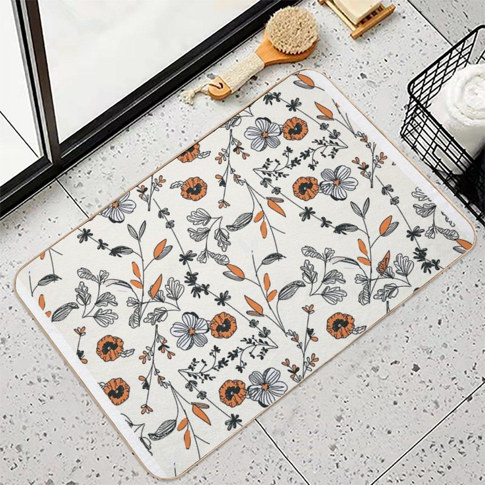 Orange Flower Pattern  Stain-Proof Bath Mat