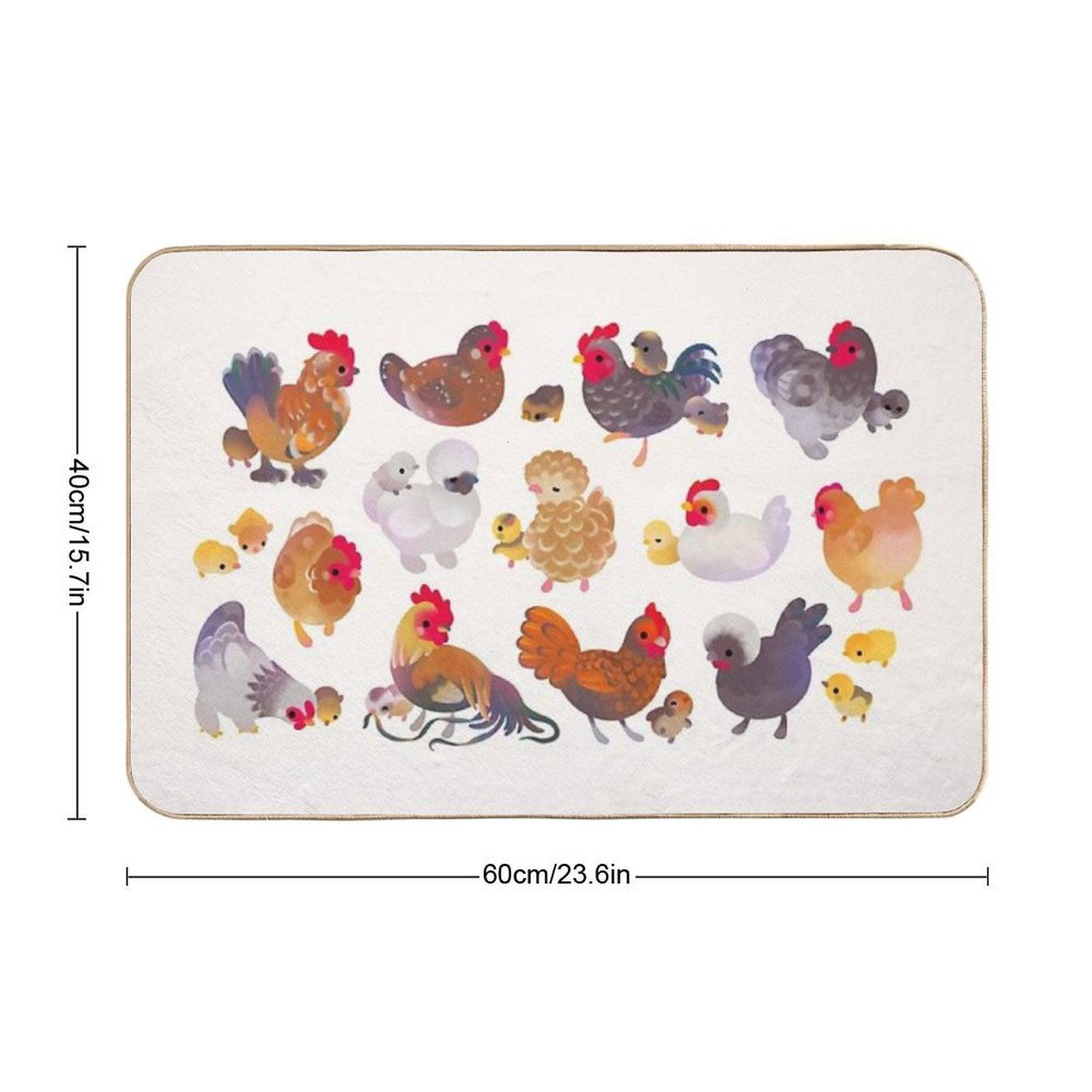 Chicken And Chick - Pastel  Dirt-Trapping Bath Mat