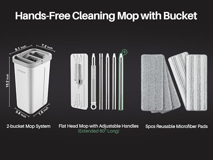 JOYMOOP Mop and Bucket with Wringer Set, Hands Free Flat Floor Mop and Bucket, 60