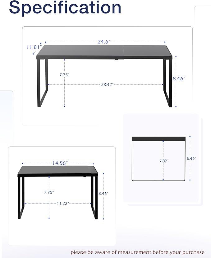 Nxconsu Cabinet Shelf Expandable Organizer Riser Rack for Kitchen Pantry Cupboard Under Sink Countertop Home Organization Extra Storage Space Saver Heavy Duty Metal Edgeless Design Black Extra Large