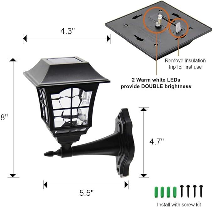 MAGGIFT 4 Pack Solar Wall Lantern Outdoor Playhouse Lights Waterproof 15 Lumens Solar Wall Sconce Light Fixture with Wall Mount Kit for Storage Shed Fence Garden Decor