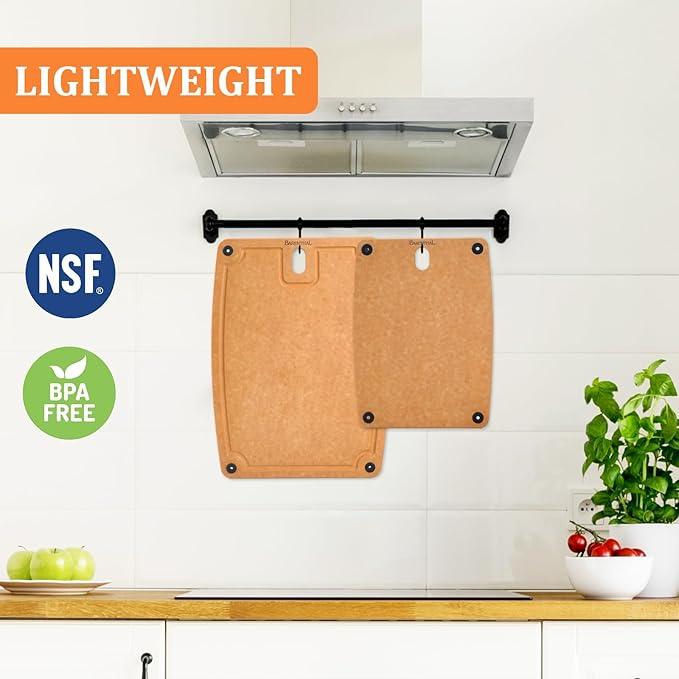 Cutting Boards for Kitchen Dishwasher Safe Eco-Friendly Composite Cutting Board Set of 2, Reversible Chopping Board with Handles & Juice Grooves, Small & Large Cutting Board for Countertop