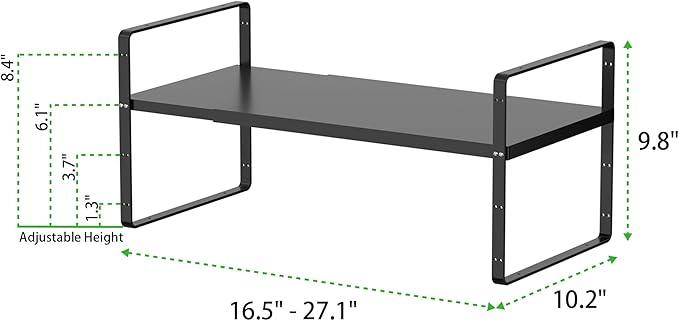 Expandable Cabinet Storage Shelf Stackable Organizer Rack for Kitchen Bathroom Pantry Spice Cupboard Countertop Home Office Desk Heavy Duty Nonslip Black Large 3 Pack