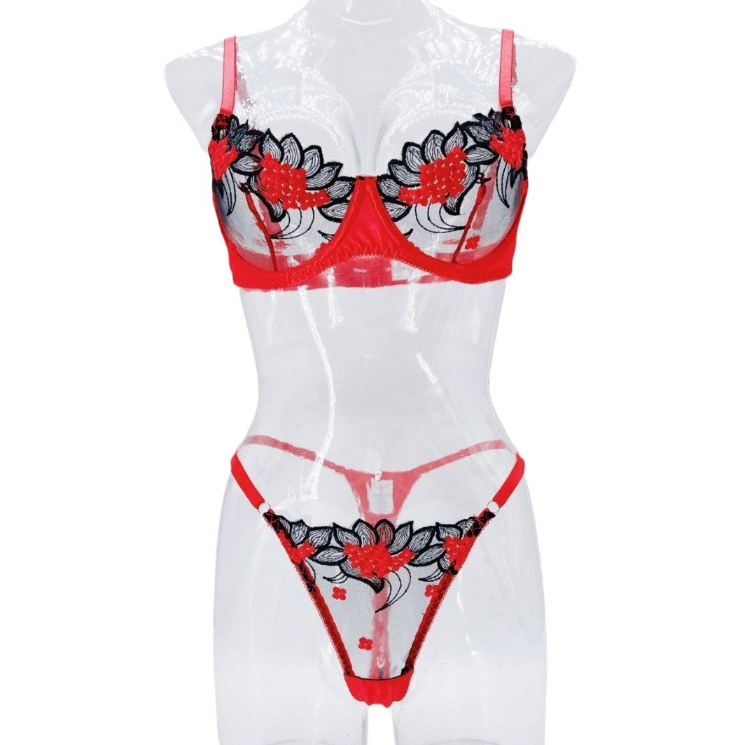 Underwear three-point sexy mesh embroidery perspective fun lingerie set women's T-pants temptation
