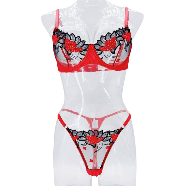 Underwear three-point sexy mesh embroidery perspective fun lingerie set women's T-pants temptation