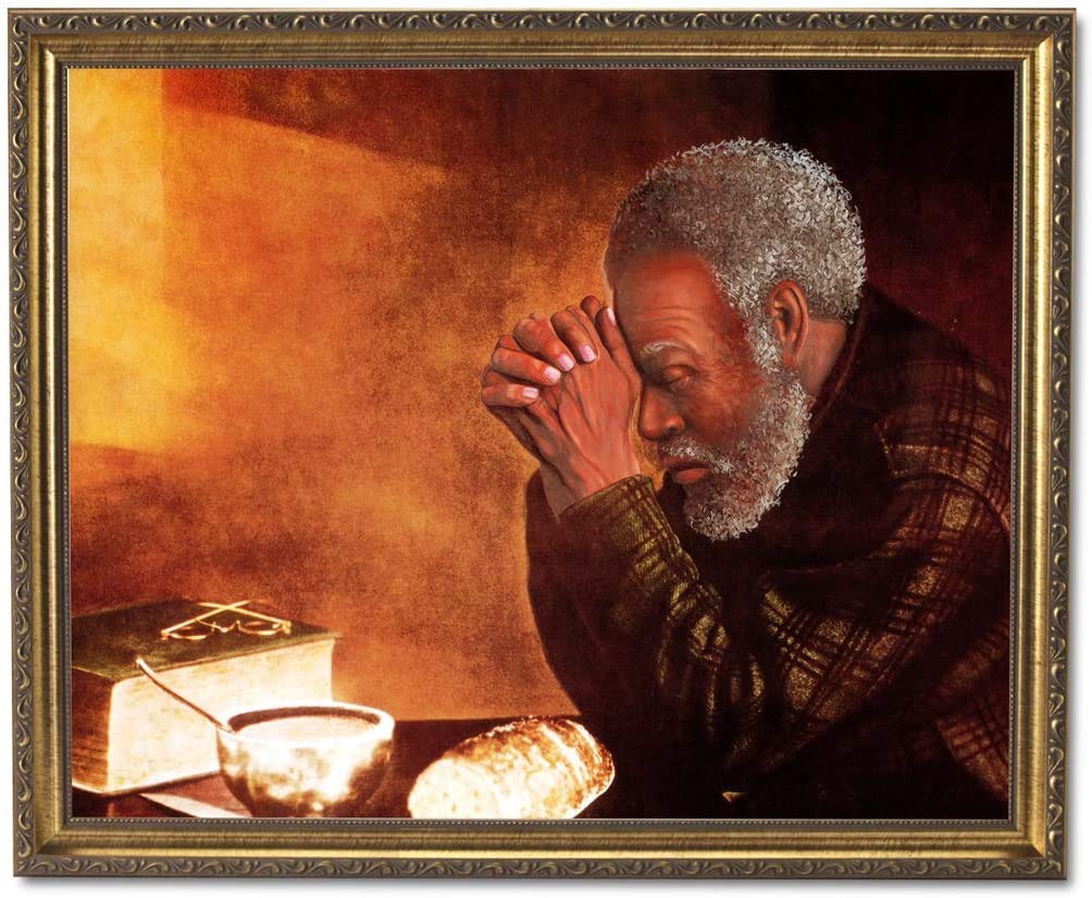 Framed Religious Art – African American Praying Man Print 8x10 Gold Frame