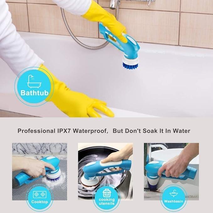 Electric Scrubber Power Cordless, Portable 360 Handheld Washing Cleaning Machine with 6 Replaceable Brush Heads, High Rotation for Bathroom, Floor, Kitchen, Car, Sink, Wall, Window