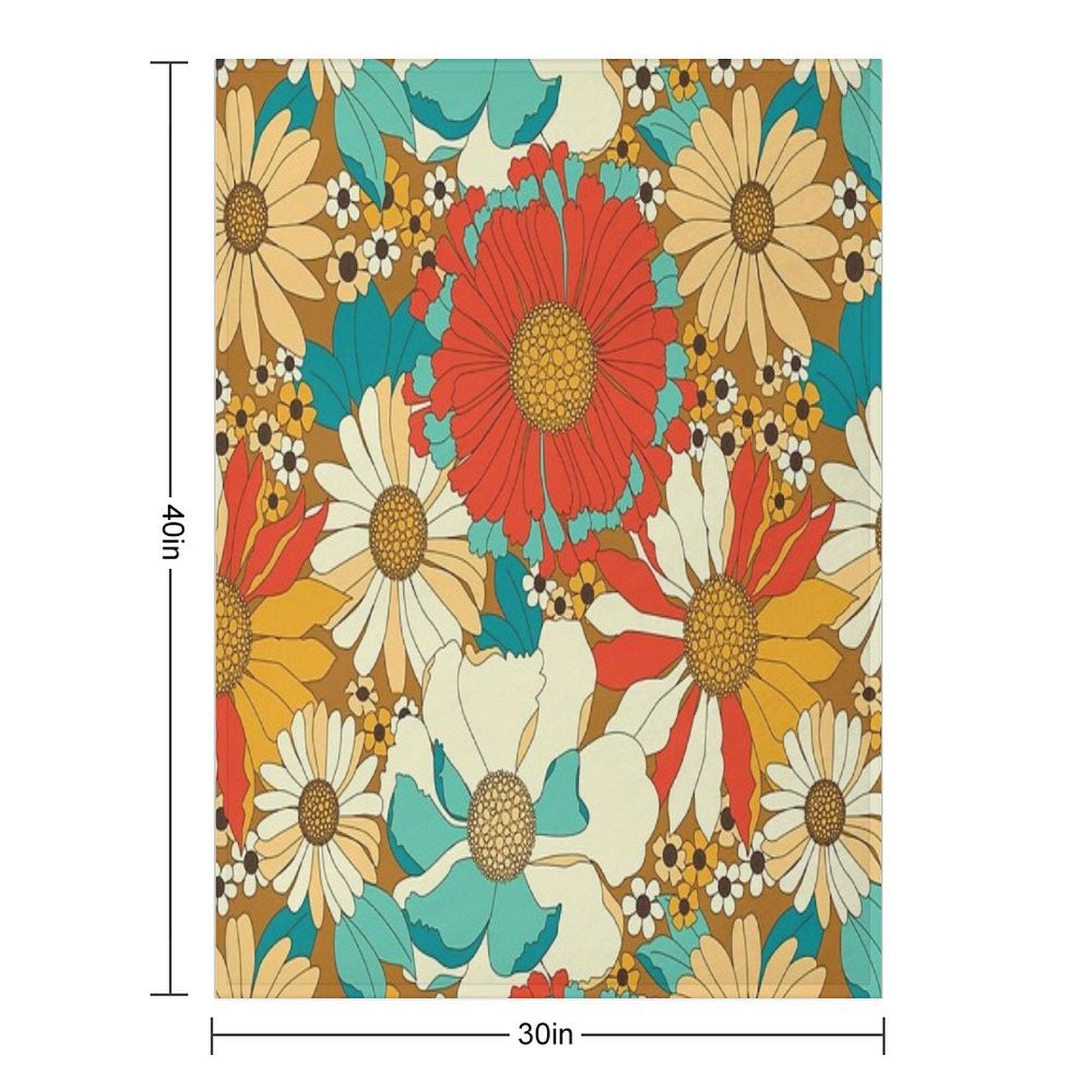 Red, Orange, Turquoise & Brown Retro Floral Pattern Throw Blanket