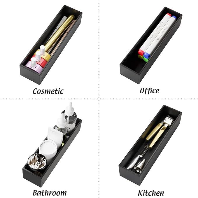 Black Bamboo Drawer Organizer - Silverware&Utensil Holder Organizer for Kitchen Drawers, Multi-Use Drawer Dividers Boxes for Bathroom Counter，Cabinet, Garage, Office Desk, Makeup, Jewelry (12