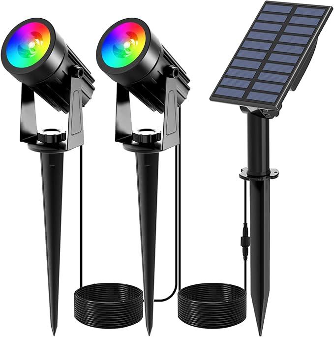 T-SUNUS Color Changing Solar Spot Lights, RGB LED Landscape Lights IP65 Waterproof for Outdoor, Garden, Pathway, Trees