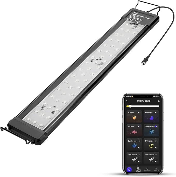 hygger 35W Smart Aquarium Light, Bluetooth LED Light with App Control, Full Spectrum Fish Tank Light with 24/7 Lighting Cycle, 5 Modes, Adjustable Timer, for 24